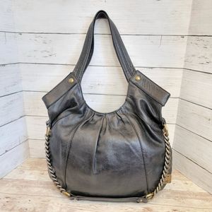 Hobo international black leather hobo handbag with partial chain crossbody strap